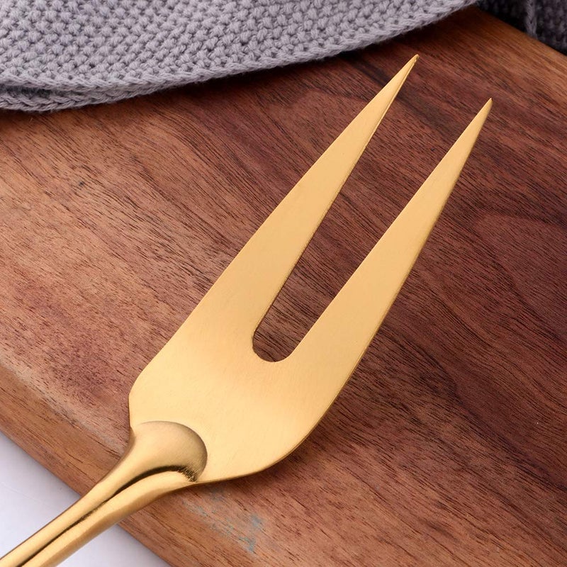 mingcheng 7 Pcs Round Handle Cooking Utensil Set, 304 Stainless Steel Gold Titanium Plated Cookware Sets with Public Fork/Spoon, Potato Mashers, Slotted Spatula, Soup Ladle, Pasta Server, Kitchen Tool Gadget - Image 5